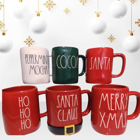 Rae Dunn CHRISTMAS Peppermint Mocha Ho Ho Ho Santa Mugs - Picture 3 of 7